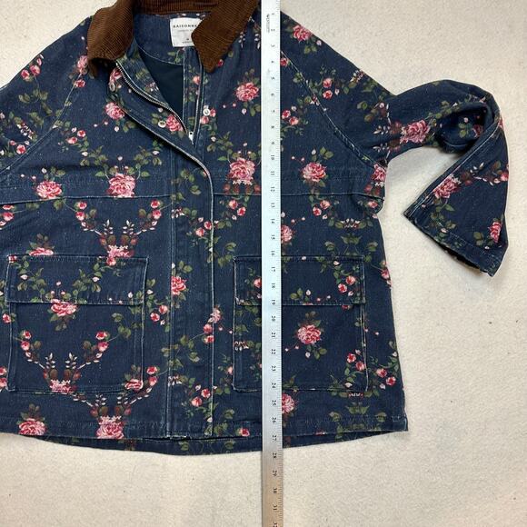 Raisonnel Floral Printed Utility Jacket Women's M Navy Blue Full Zip Workwear - Picture 6 of 8